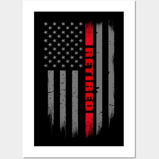 Retired Firefighter - Thin Red Line Flag Posters and Art